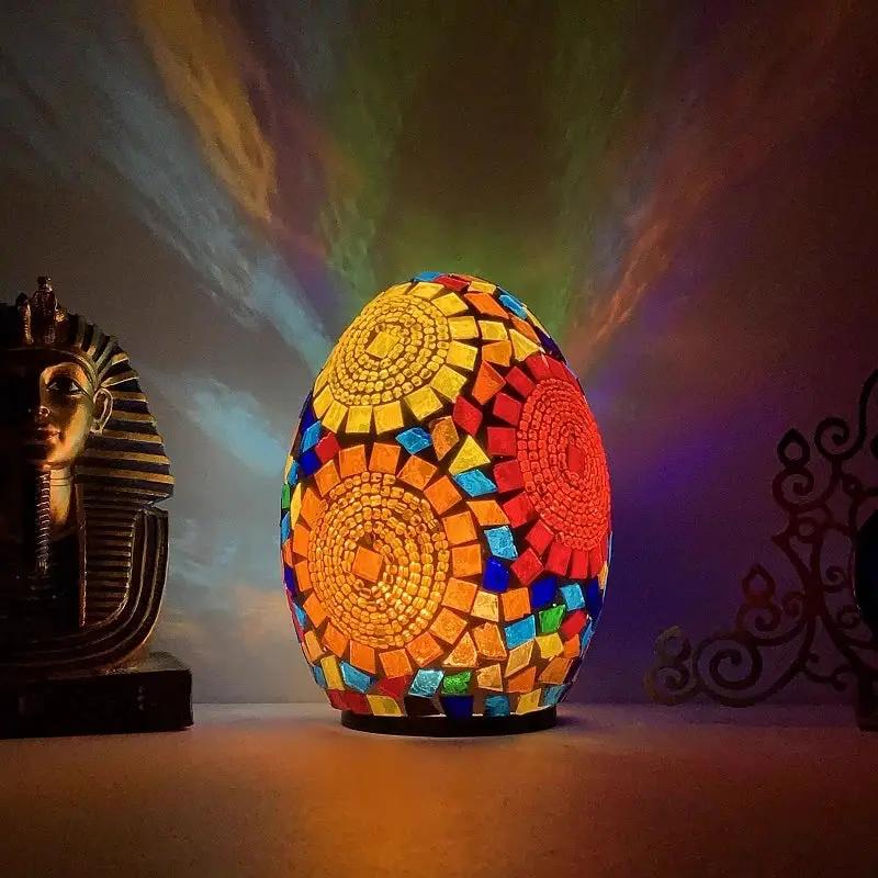 Turkish mosaic egg table lamp rechargeable with tiles by Moktan Sabai, bedside decor on Tampa Home & Garden Store