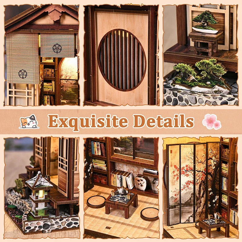Moss Lamp & Garden DIY wooden bookend 3D puzzle with mossy miniature house decor on Tampa Home & Garden Store