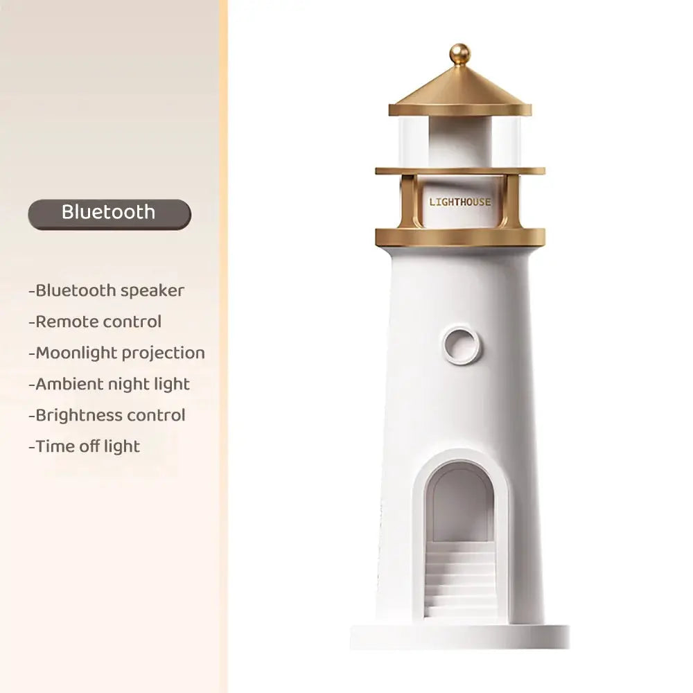 Moon Projection Night Light with Motion Sensor, white lighthouse lamp with gold top on Tampa Home & Garden Store