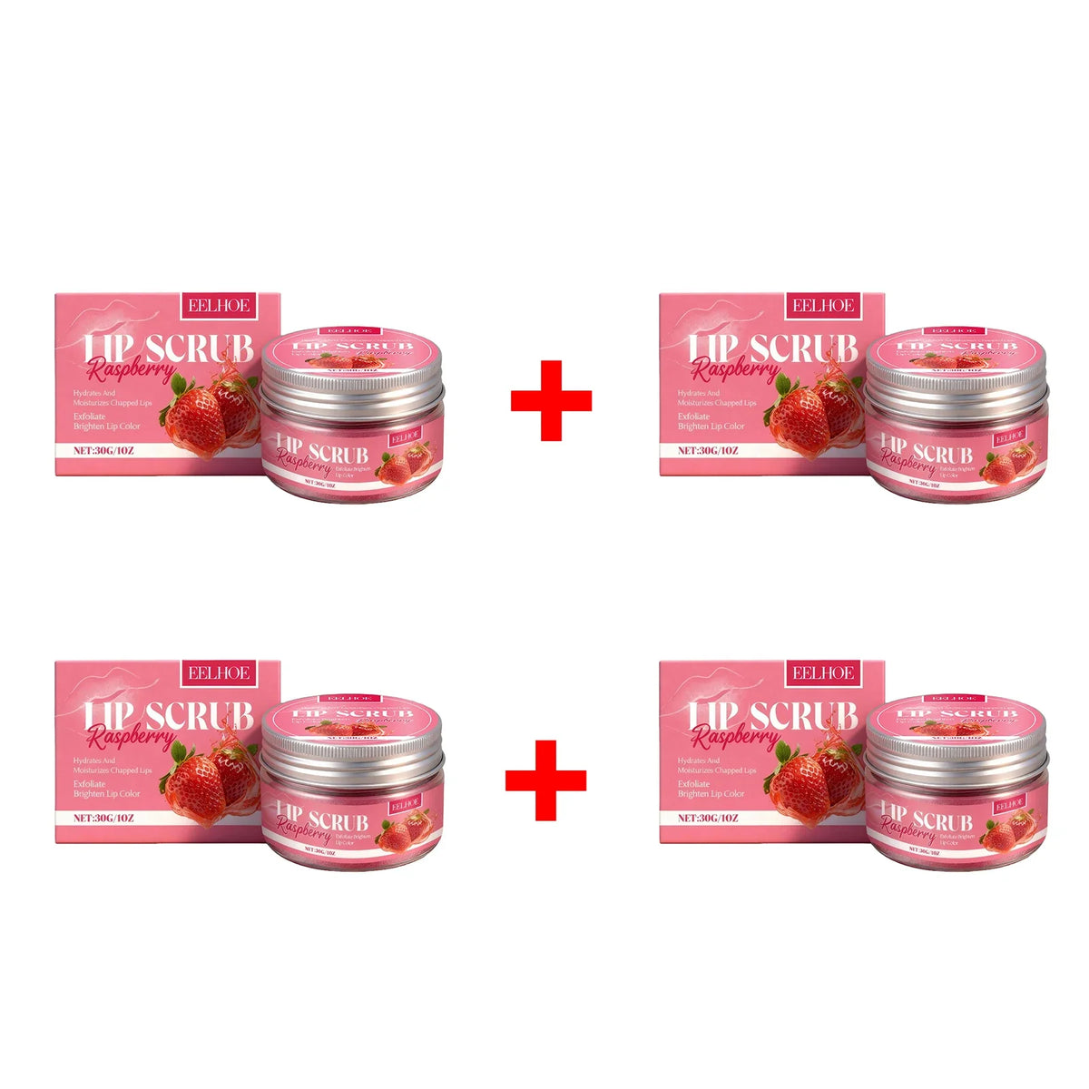 Strawberry Lip Scrub by Silcy Skin pink jar and box set, 4-piece collection on Tampa Home & Garden Store