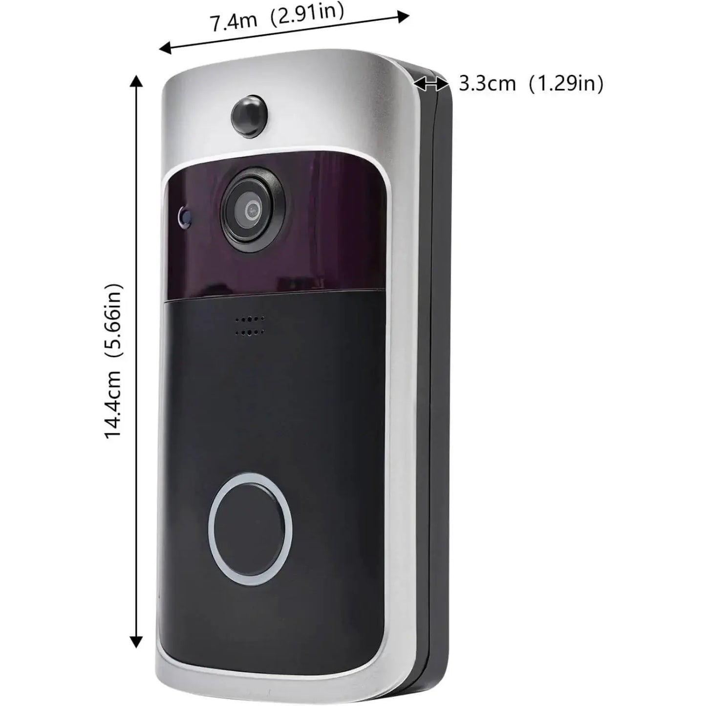 Smart WiFi Video Doorbell with Night Vision, black body with silver trim, camera lens on Tampa Home & Garden Store