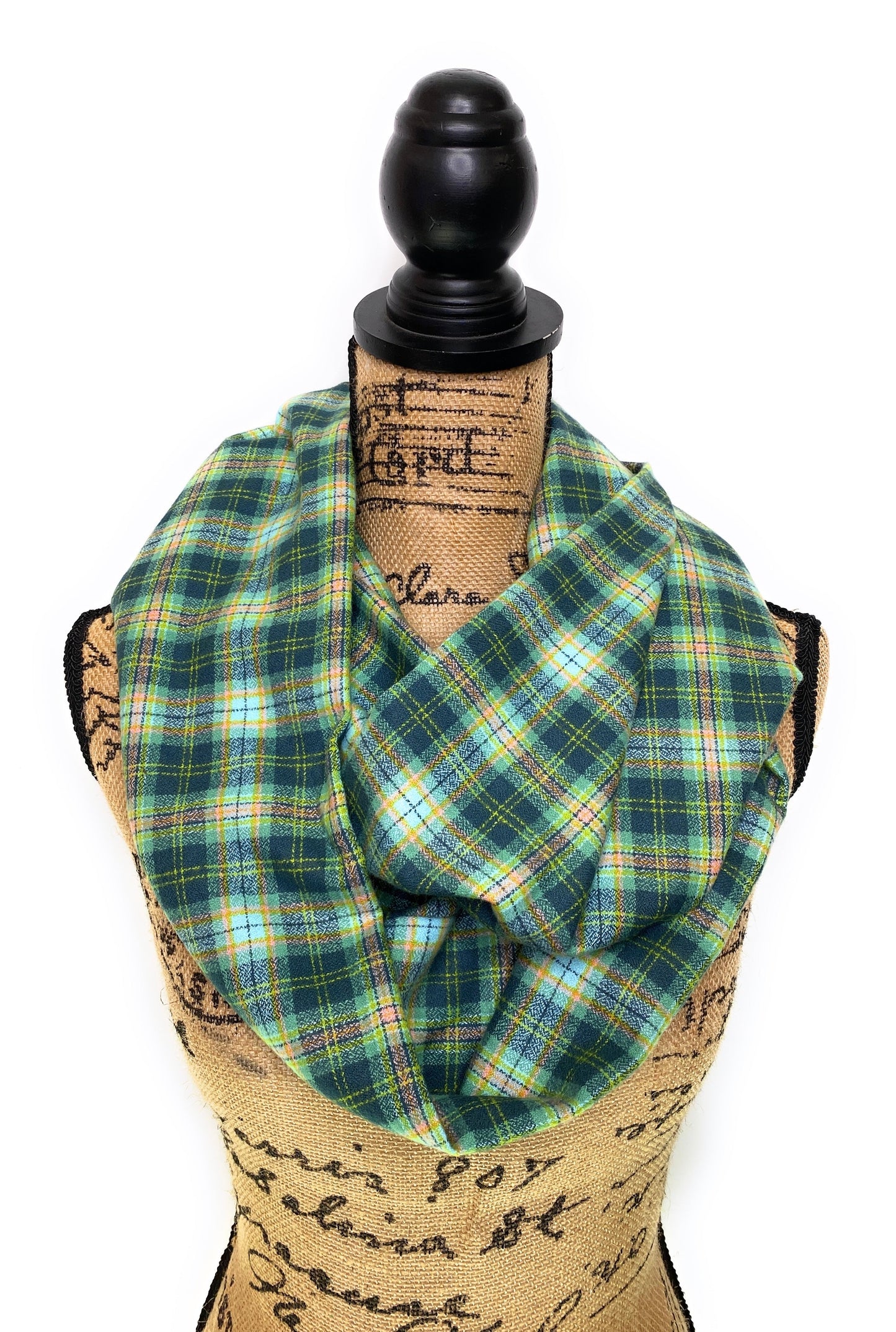 Shades of Cucumber Melon Greens with small accents of Sky Blue, Pink, and Orange Luxe Collection Plaid Infinity and Blanket Scarves - Tampa Home & Garden Store