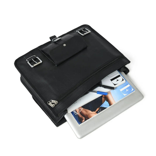 Shadow Silver Black Buffalo Leather Messenger Bag with silver buckles on Tampa Home & Garden Store