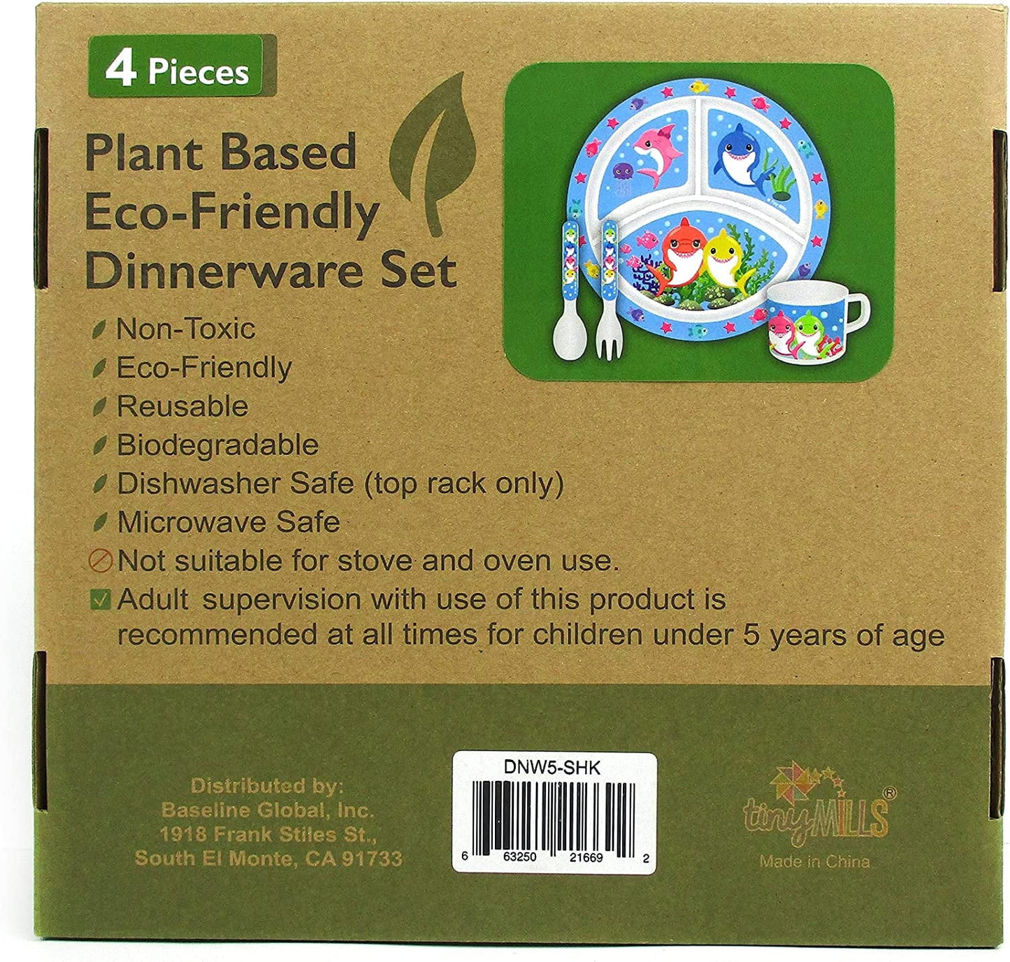 🦈 Shark Family 4-Piece Kids Dinnerware Set – Eco-Friendly, Biodegradable, BPA-Free Plant Fiber Tableware with Plate, Cup, Fork & Spoon – Microwave & Dishwasher Safe – Gift-Boxed for Holidays & Birthdays - Tampa Home & Garden Store