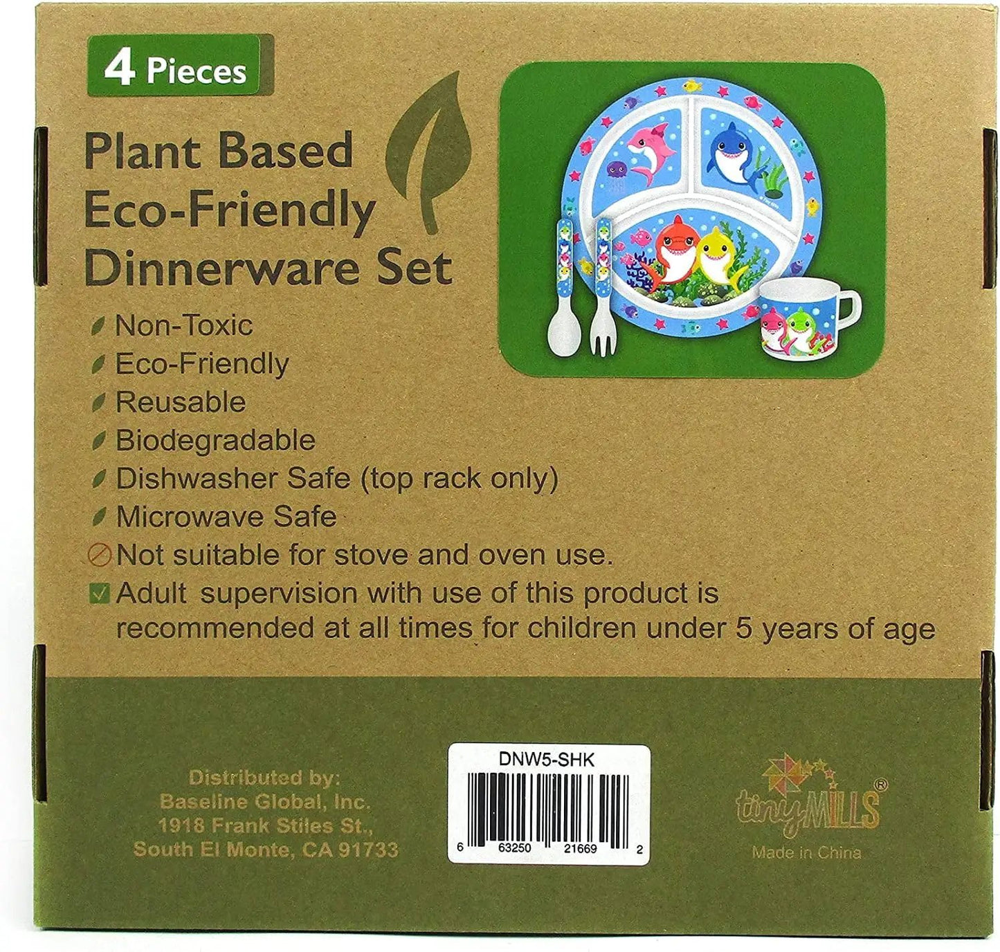 Shark Family 4-piece dinnerware set box with plate, cup, fork and spoon in shark design on Tampa Home & Garden Store