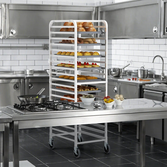Aluminum pan rolling rack, 20-tier with 20 sheet trays, DirectDeals on caster wheels on Tampa Home & Garden Store