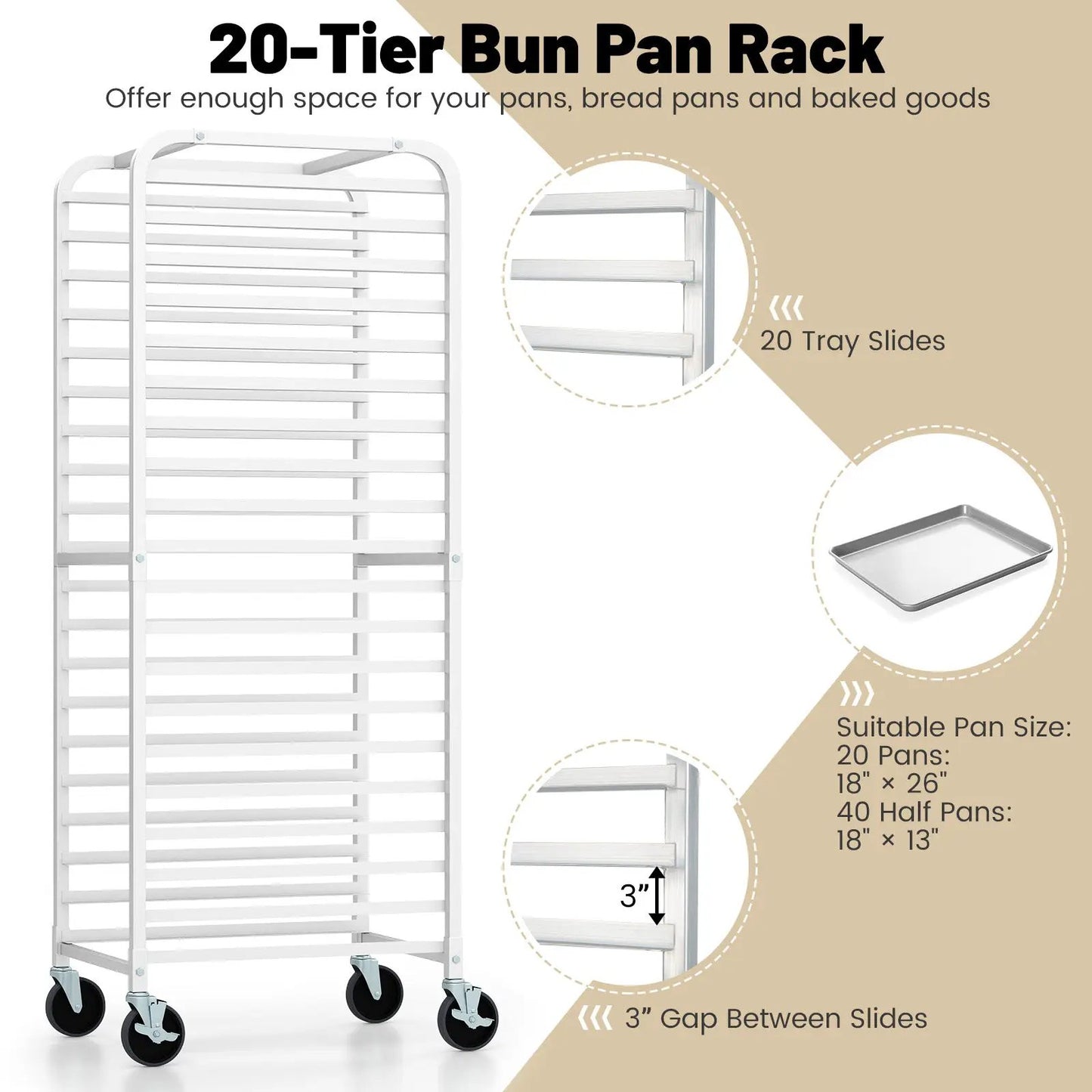 Aluminum 20-Tier Pan Rolling Rack DirectDeals with 20 tray slides on casters on Tampa Home & Garden Store
