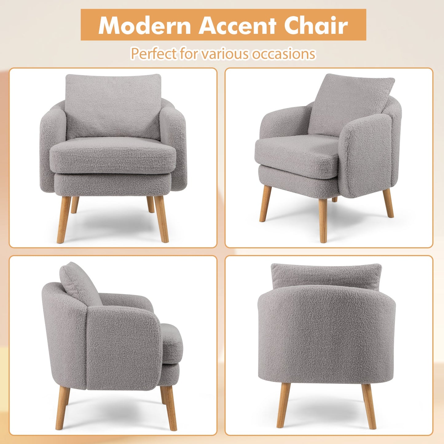 Sillón Sherpa moderno para sala de estar con cojín de asiento - Gris