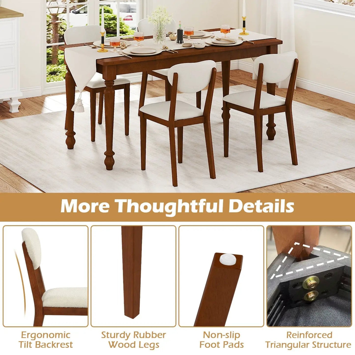 Sherpa Dining Chairs Set of 4 with walnut wood legs, white upholstered seats and backs on Tampa Home & Garden Store
