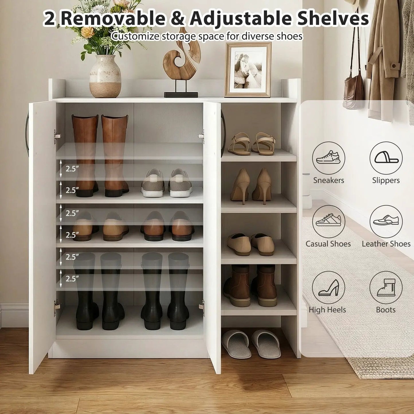Shoe Cabinet 2 Doors with adjustable shelves in white by DirectDeals for sneakers and boots on Tampa Home & Garden Store