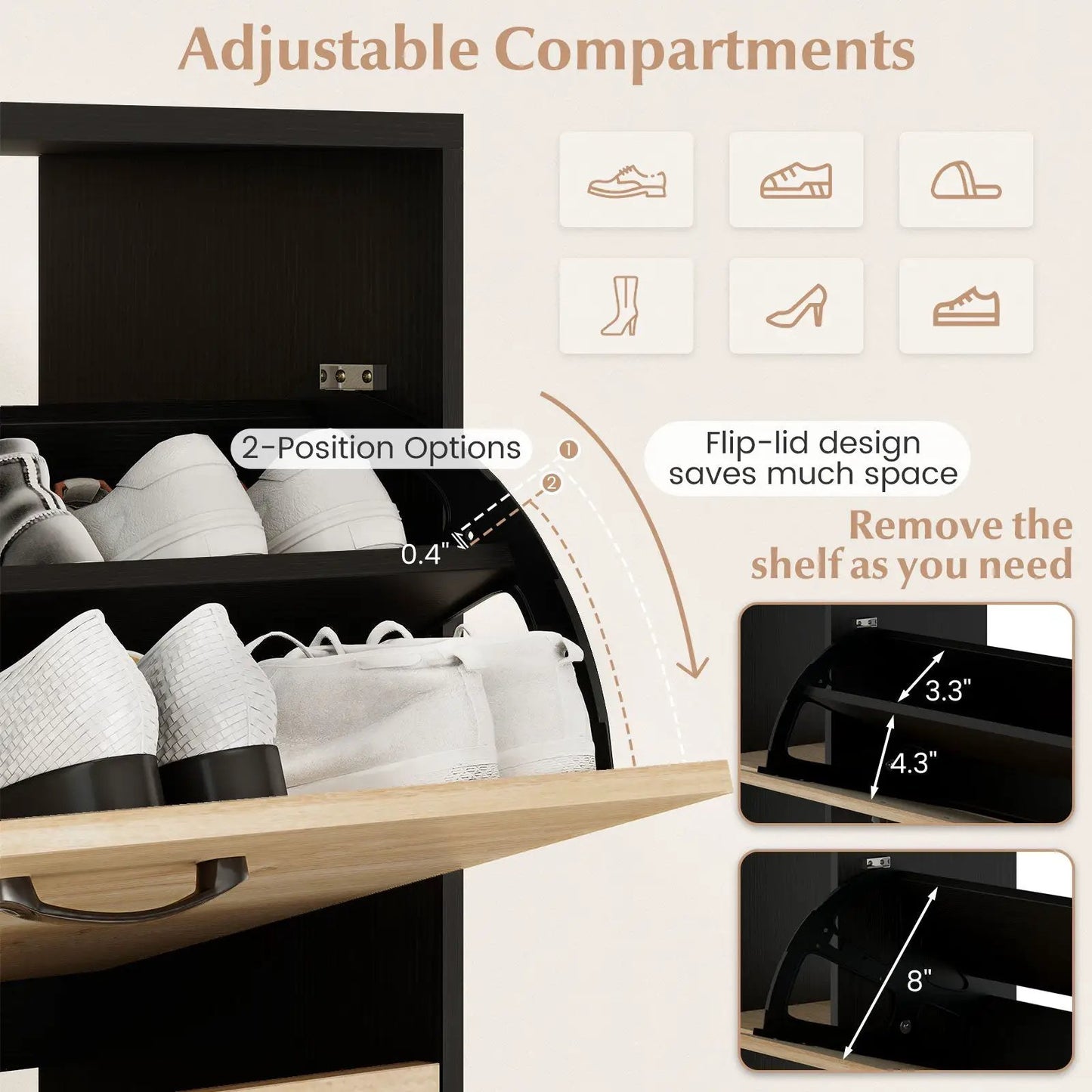 Shoe cabinet with open shelves and 3 flip drawers in dark wood by DirectDeals on Tampa Home & Garden Store