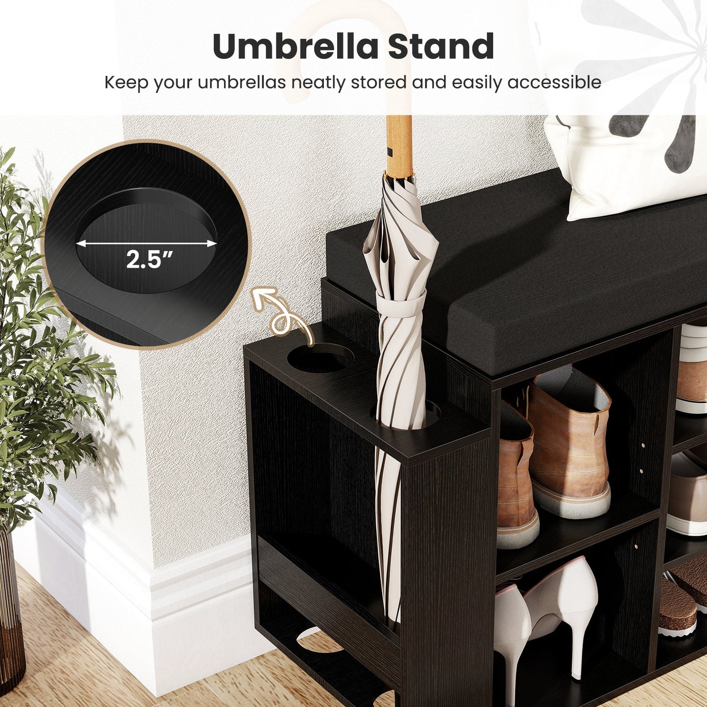 Shoe Storage Bench with Umbrella Stand 10-Cubby Entryway Shoe Rack Organizer