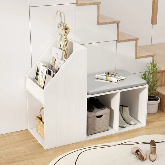 Shoe Storage Bench With 6 Compartments white finish with wood trim edges DirectDeals on Tampa Home & Garden Store
