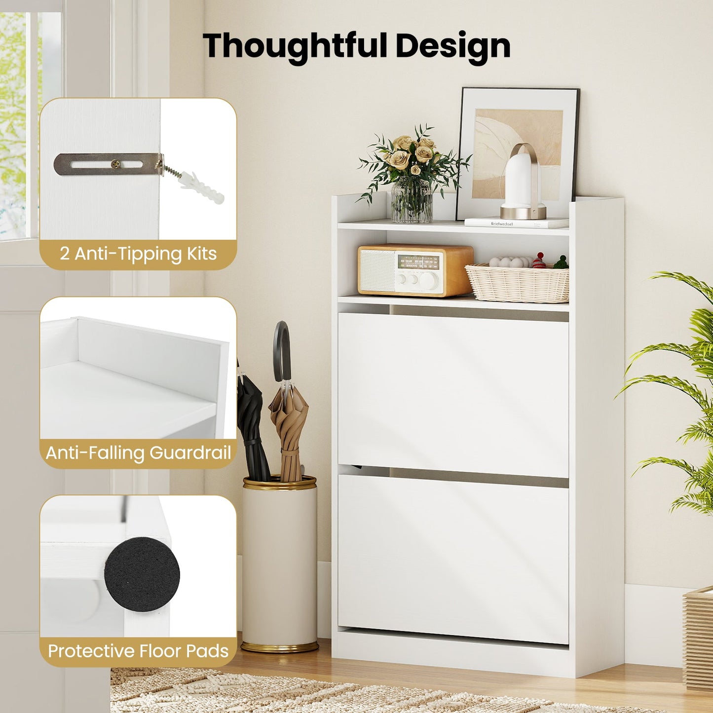 Shoe Storage Cabinet with Hidden Drawers white by DirectDeals, tidy shoe organizer on Tampa Home & Garden Store