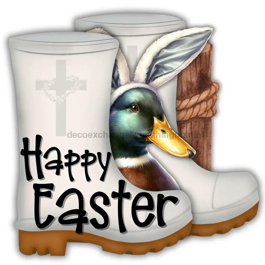 Shrimp Boots Door Hanger Easter sign; 2 white rubber boots with duck artwork DecoExchange on Tampa Home & Garden Store