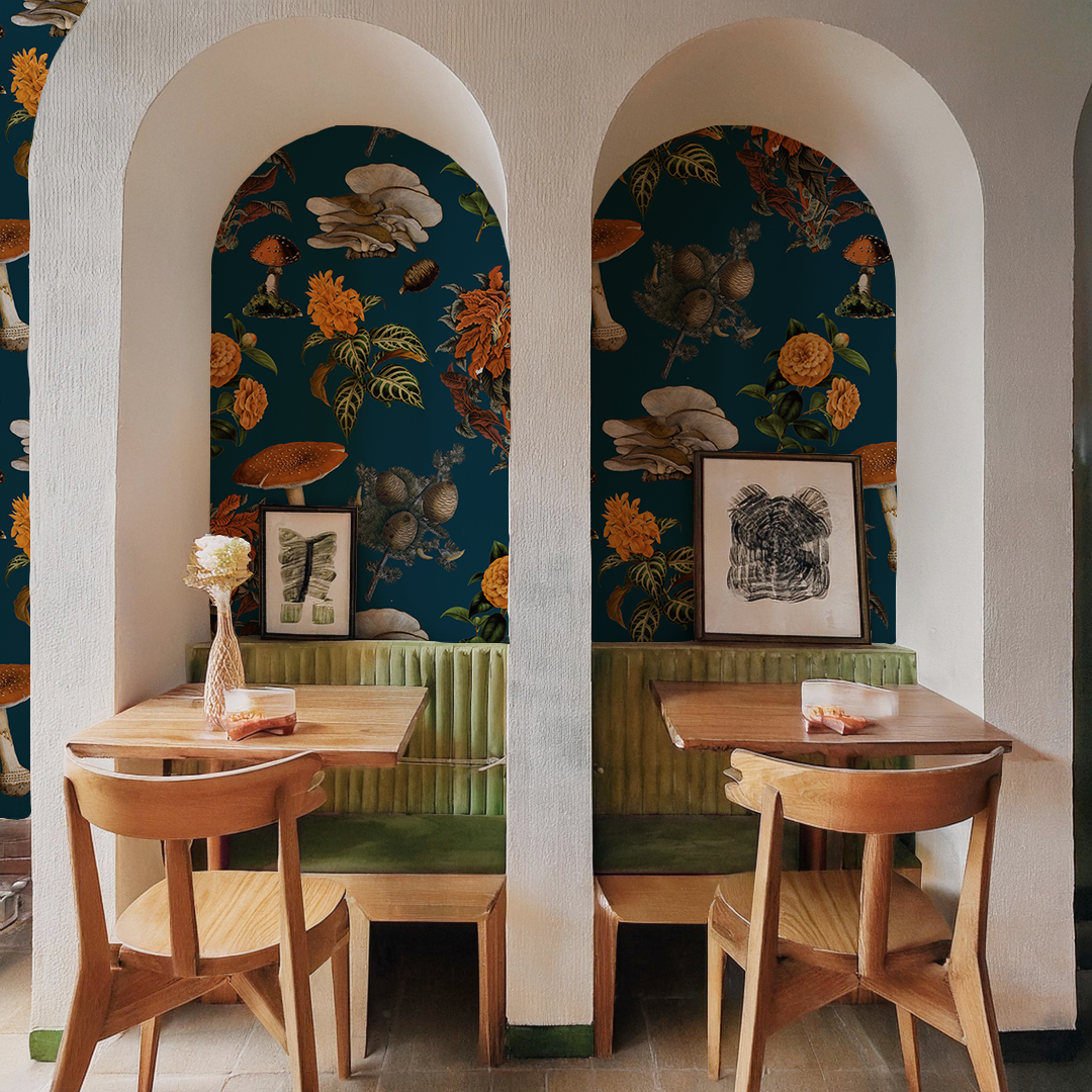 Shrooms Wallpaper, navy - Tampa Home & Garden Store