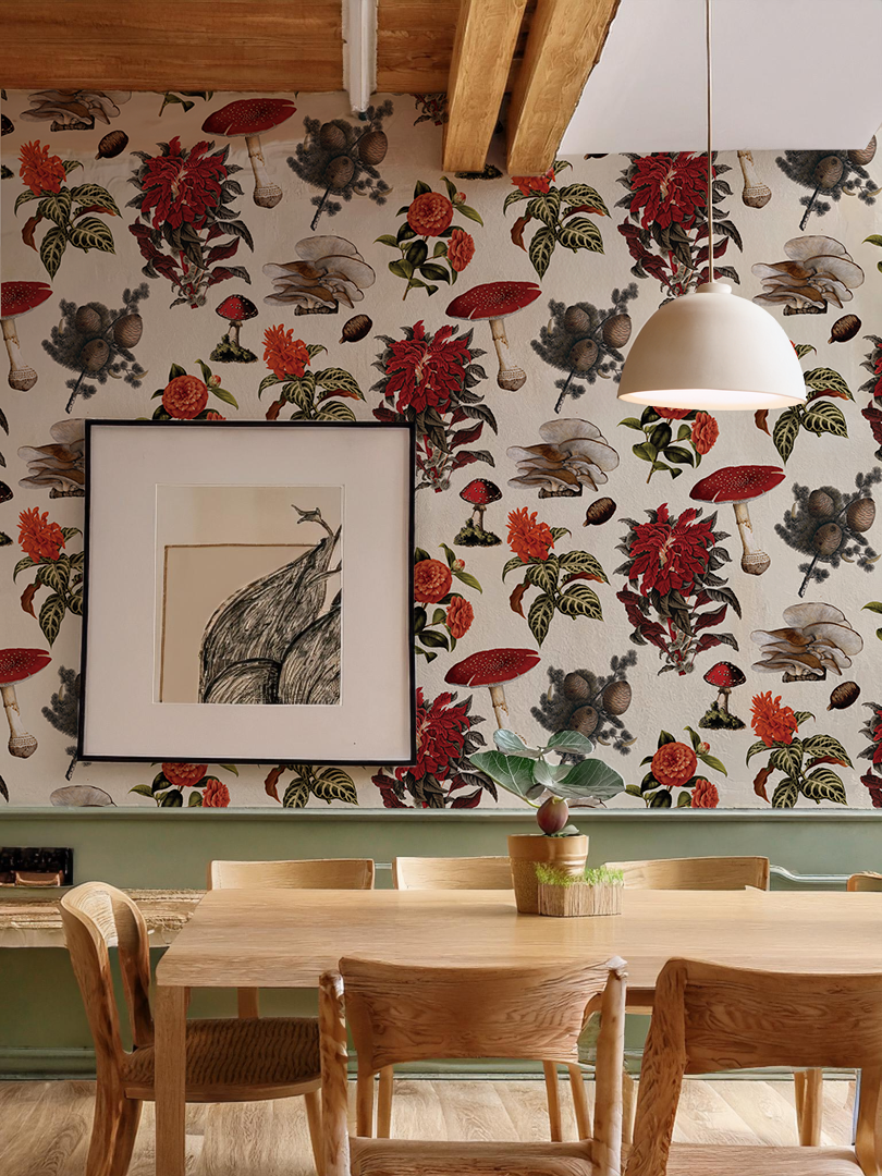 Shrooms Wallpaper, off-white and red - Tampa Home & Garden Store