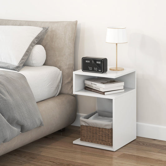 S-Shaped Side Table with Unique S-shaped Frame and 2 Open Compartments-White - Tampa Home & Garden Store