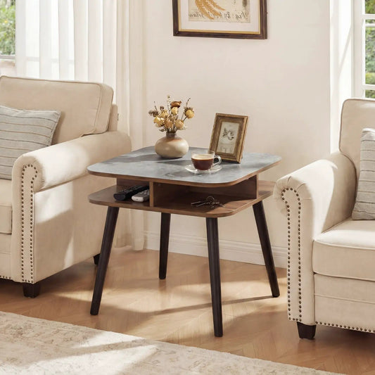 End table with faux marble top and storage shelf on rubber wood legs on Tampa Home & Garden Store