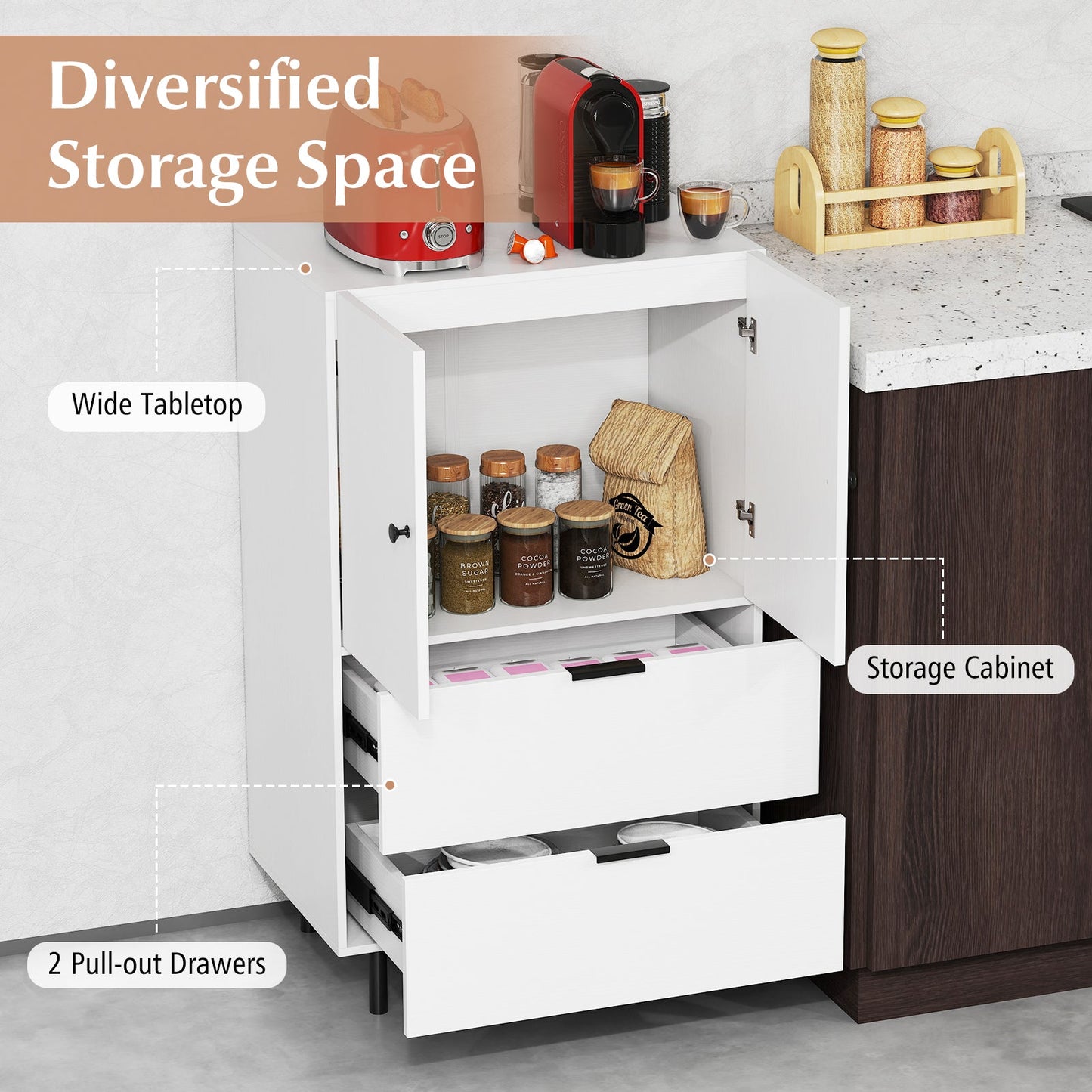 Sideboard buffet cabinet in white with 2 pull-out drawers on Tampa Home & Garden Store