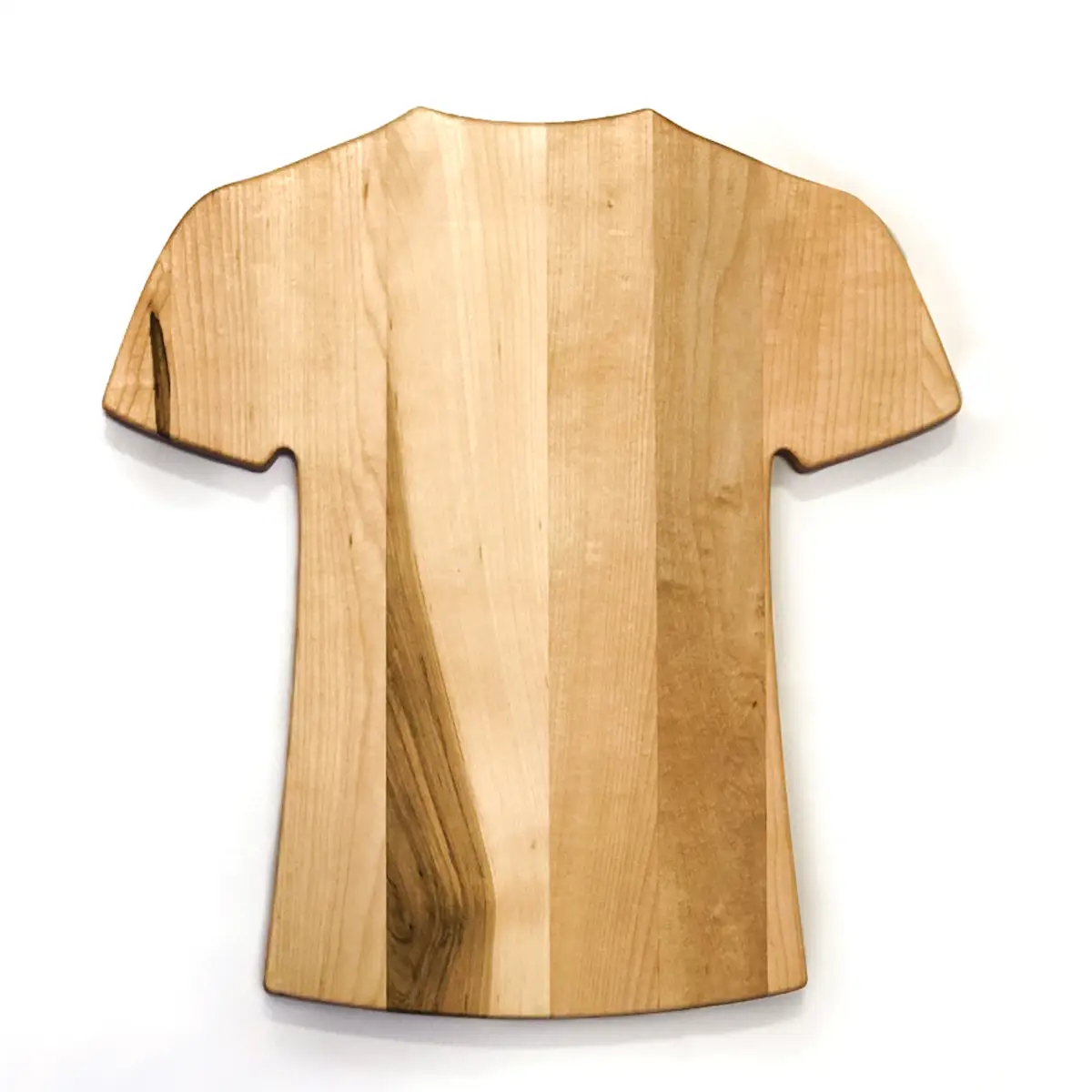 T-shirt shaped wooden cutting board with natural wood grain on Tampa Home & Garden Store