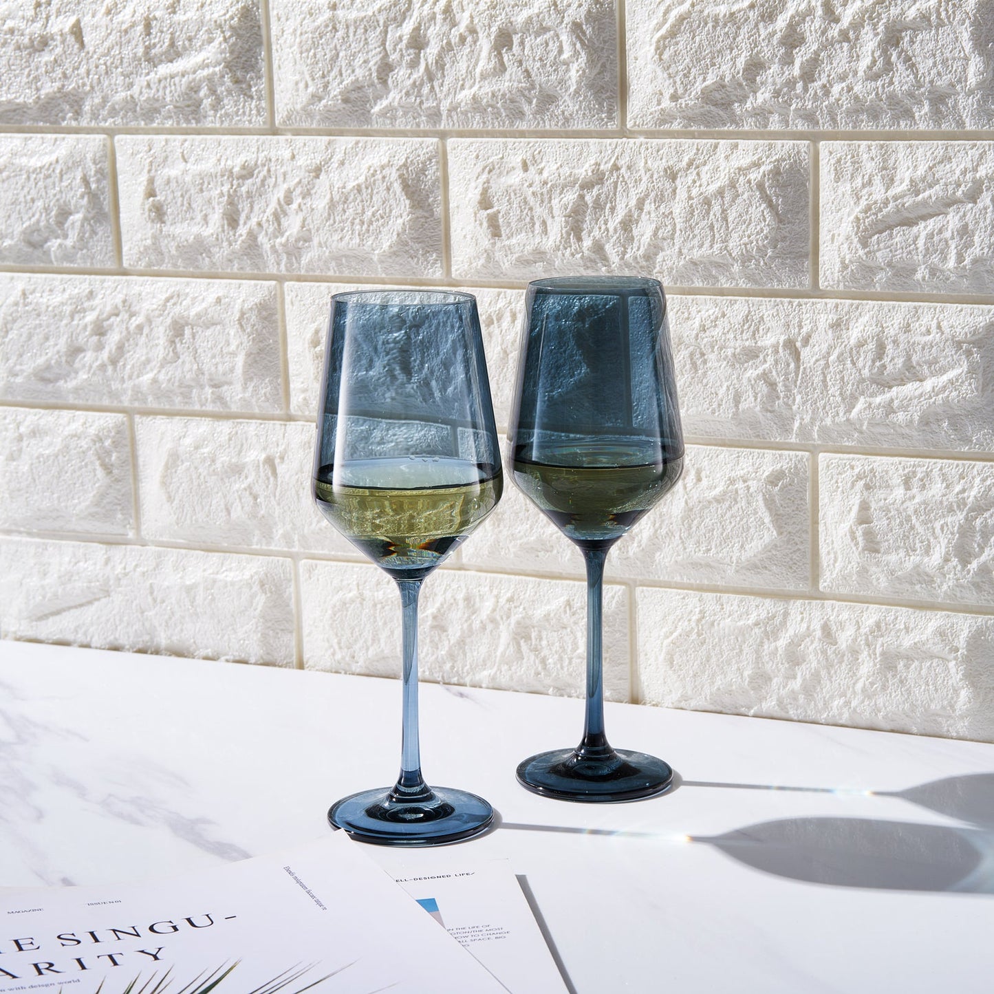 Tonal Stemmed Wine Glasses of the Cloudy Blue Set