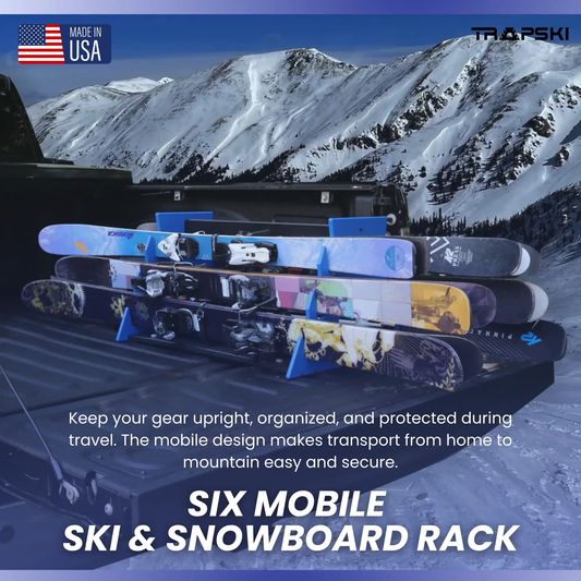 Six Pack Vehicle Ski & Snowboard Rack by TRAPSKI holds six skis and snowboards on roof rack on Tampa Home & Garden Store