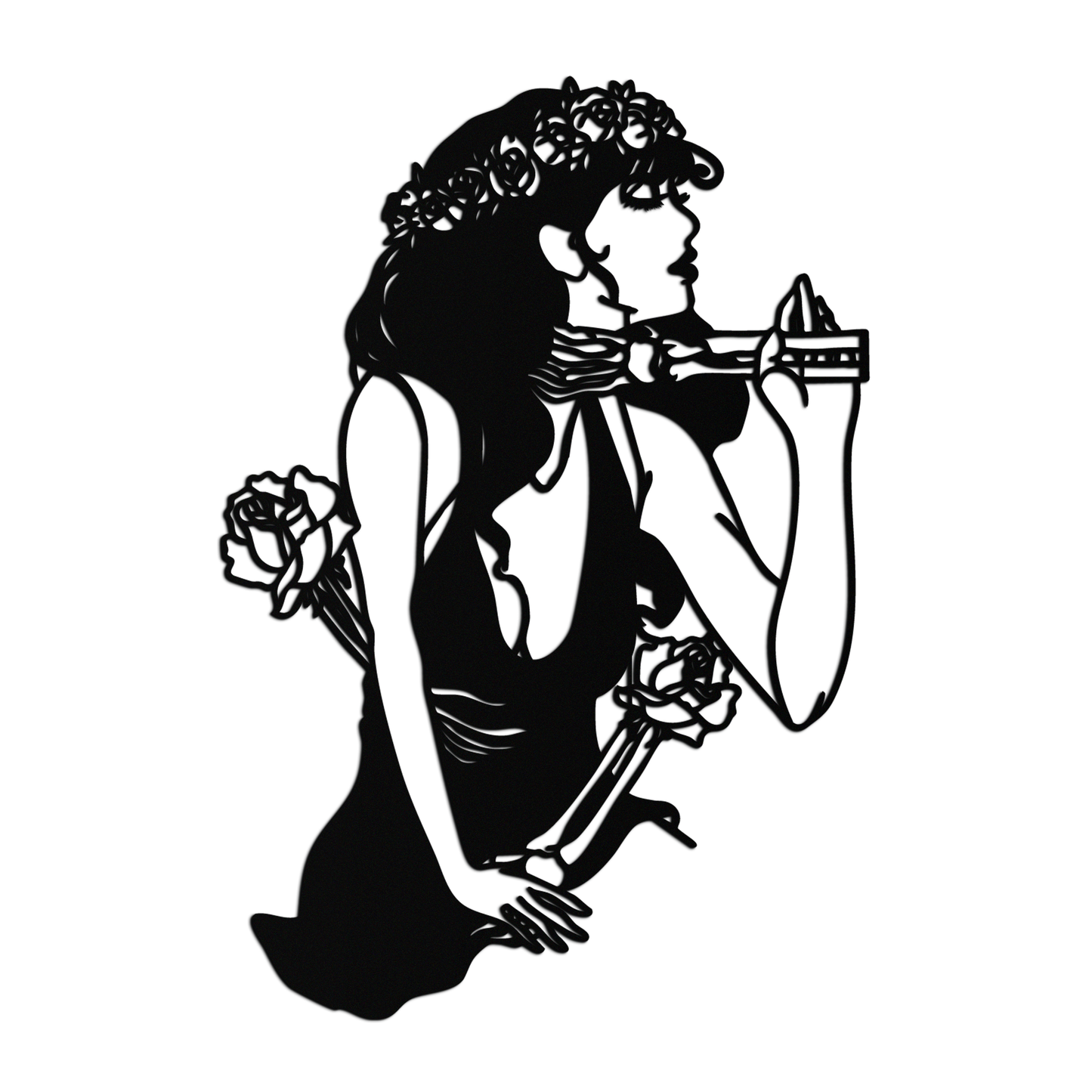 Skeleton Embrace Rose Lady Metal Wall Art – Romantic Gothic Silhouette Decor- KAF632 - Tampa Home & Garden Store