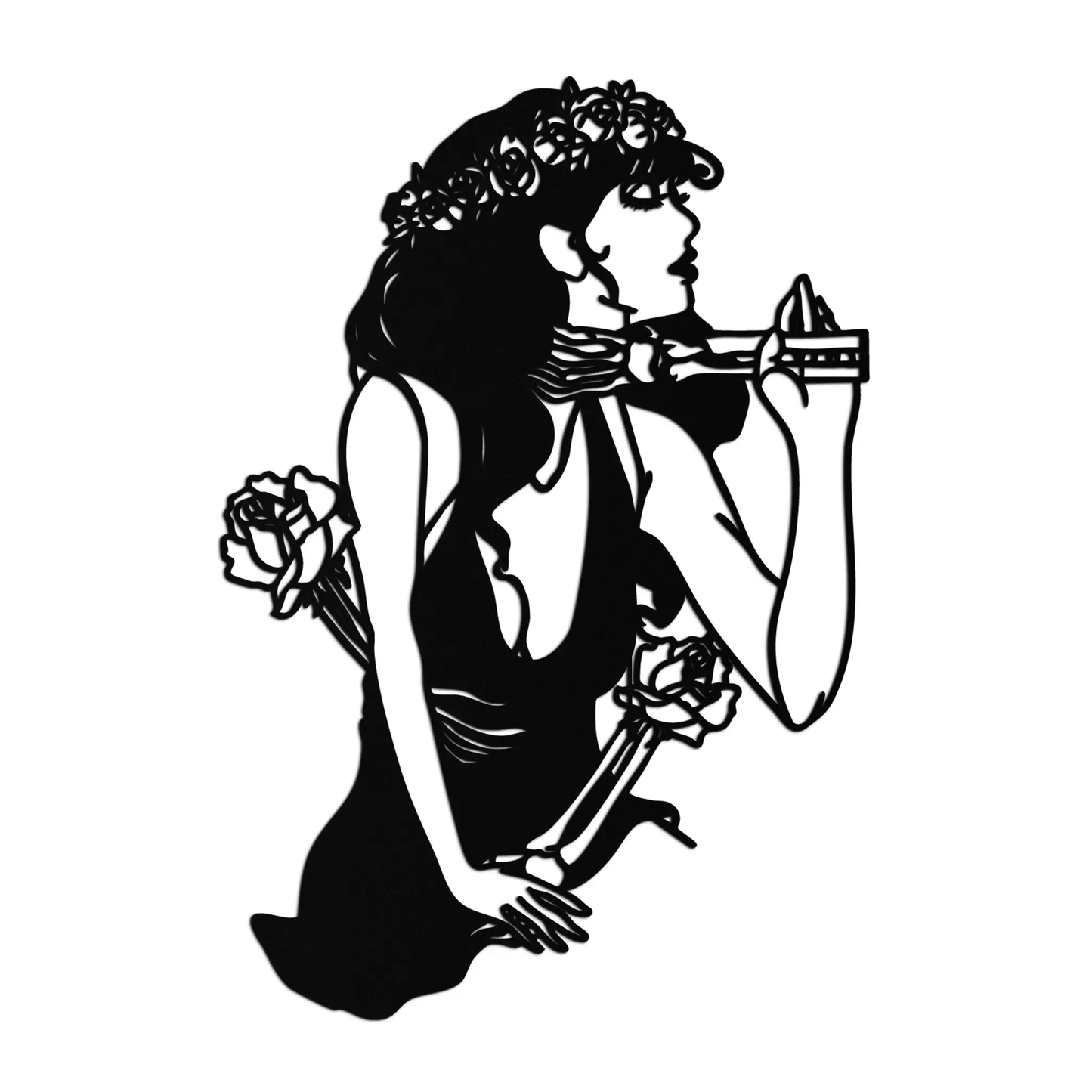 Skeleton Embrace Rose Lady Metal Wall Art by Enova Art, modern gothic black silhouette on Tampa Home & Garden Store