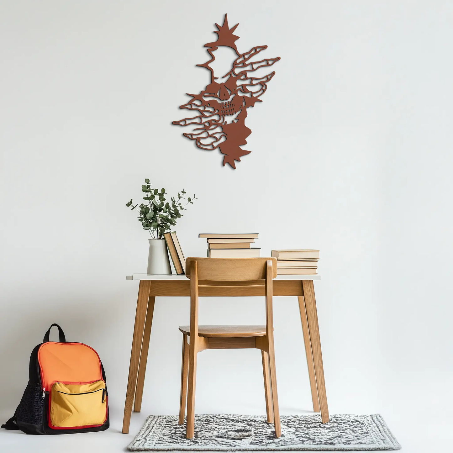Skeleton Hands and Skull Metal Wall Art, brown modern steel silhouette for walls on Tampa Home & Garden Store