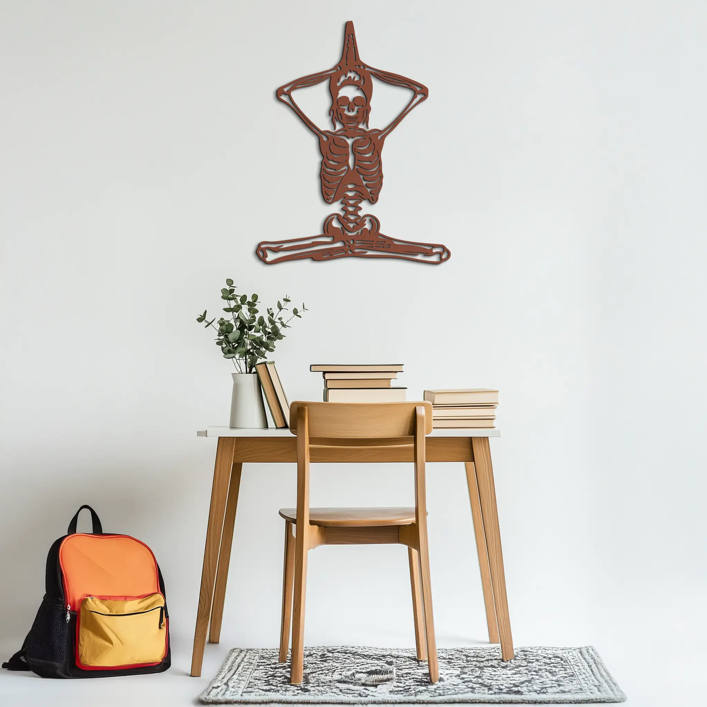 Skeleton Yoga Pose Metal Wall Art in rust-brown finish; modern gothic decor on Tampa Home & Garden Store