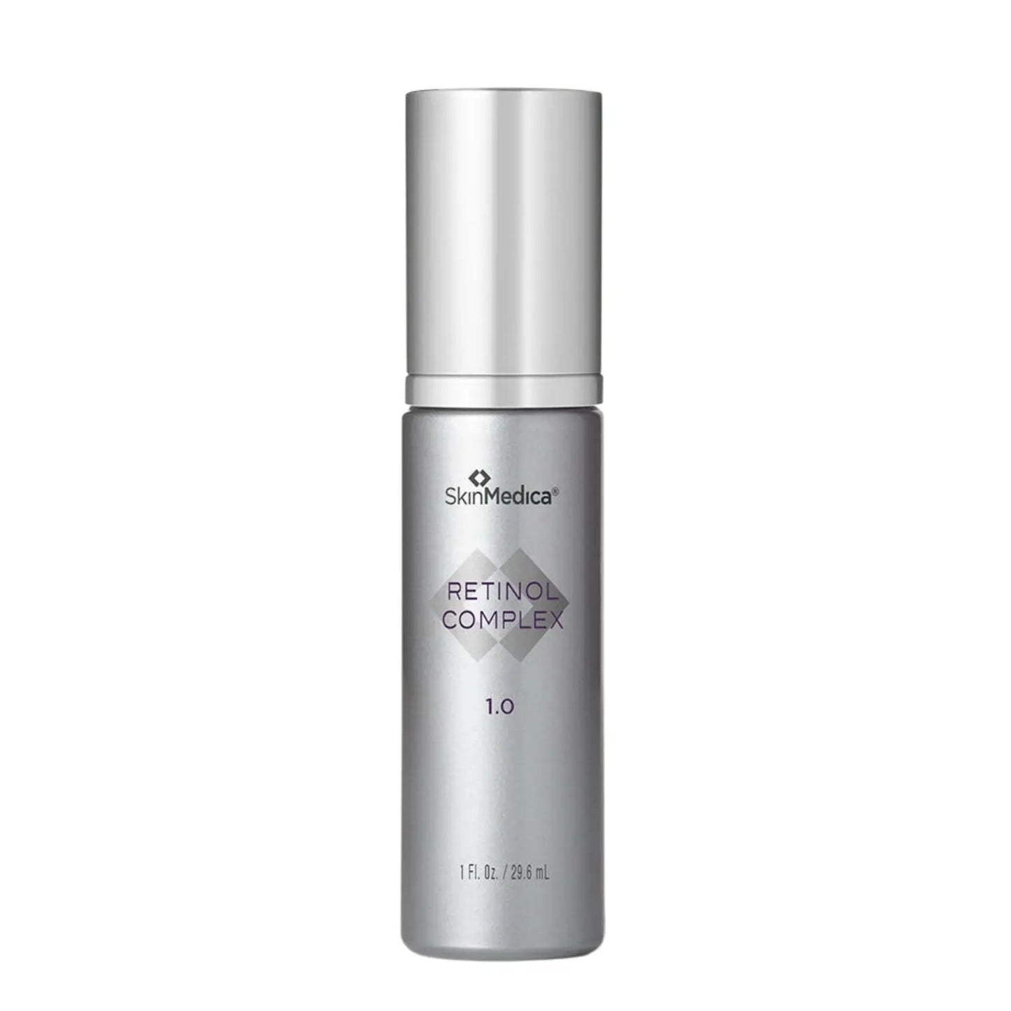 SkinMedica Retinol Complex 1.0 bottle in sleek silver packaging with cap, 1 oz on Tampa Home & Garden Store