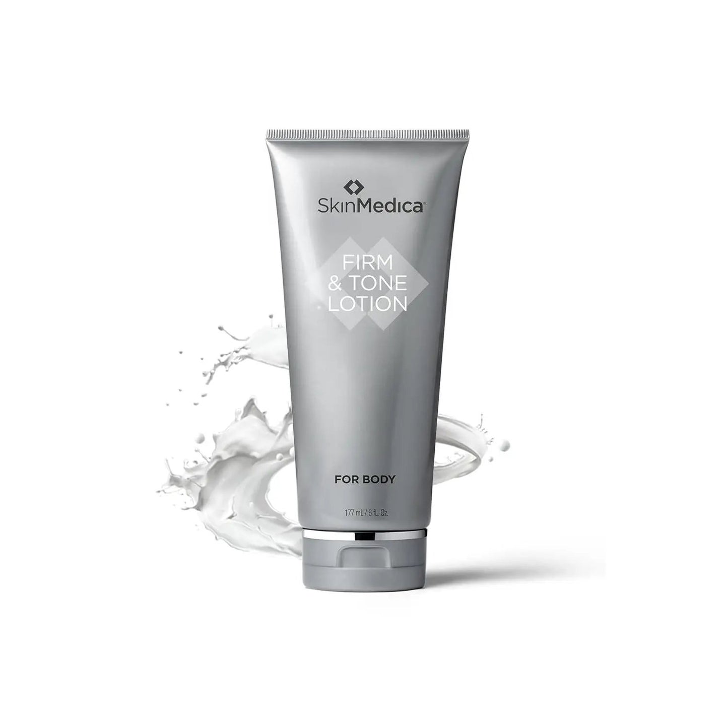 SkinMedica Firm & Tone Lotion for Body 6 oz in a silver tube with splash on Tampa Home & Garden Store