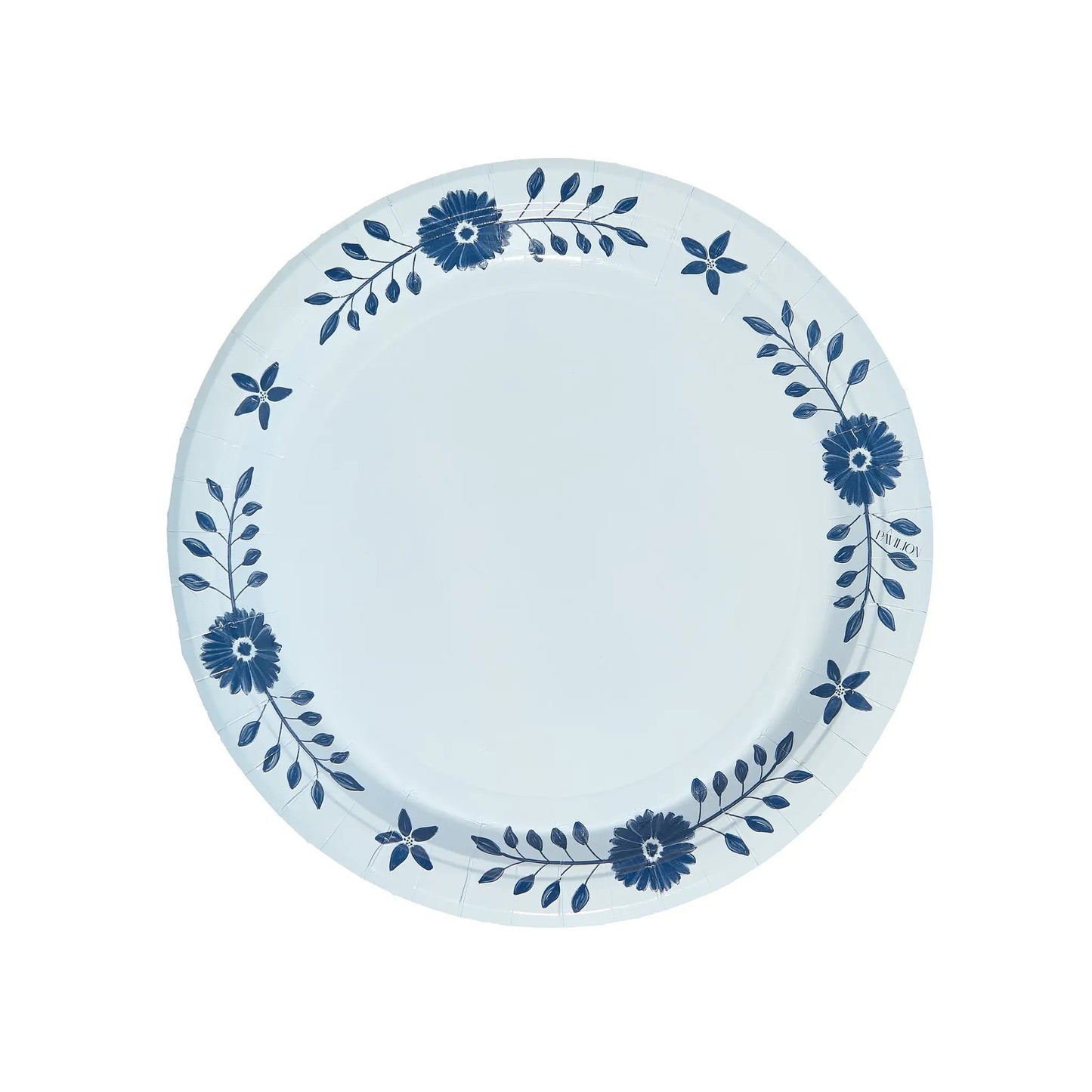 Sky and Navy Daisy Josephine dinner plates, blue floral rim Pavilion Paper 8-pack on Tampa Home & Garden Store