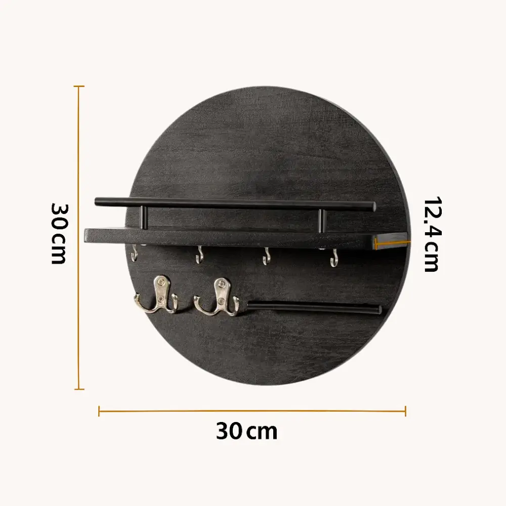 Round wooden key holder and wall mount organizer with dark finish Moktan Sabai on Tampa Home & Garden Store