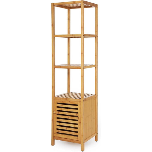 Slim 3-Shelf Bamboo Wood Bookcase Shelving Unit with Bottom Storage Cabinet - Tampa Home & Garden Store