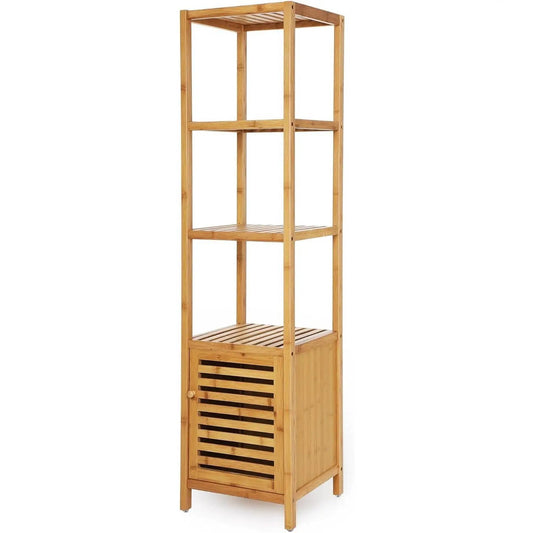 Slim 3-Shelf Bamboo Bookcase with Cabinet, natural bamboo finish and slatted cabinet on Tampa Home & Garden Store