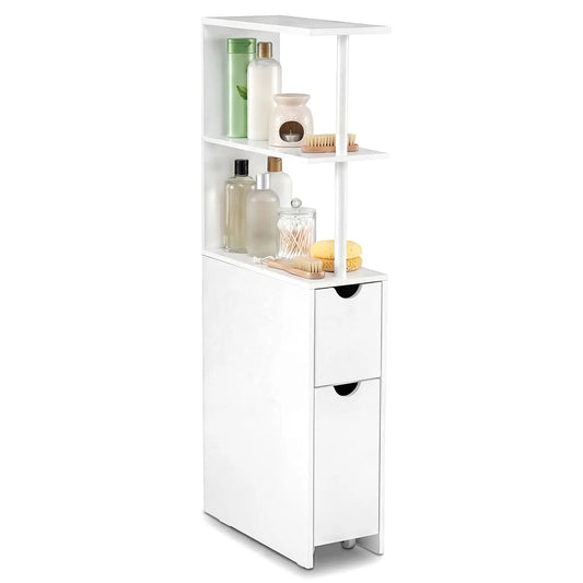 Slim freestanding bathroom cabinet with open shelves in white, shelves and drawers DirectDeals on Tampa Home & Garden Store