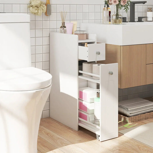 Small Bathroom Storage Cabinet, 4-Tier Drawers on casters, white finish on Tampa Home & Garden Store