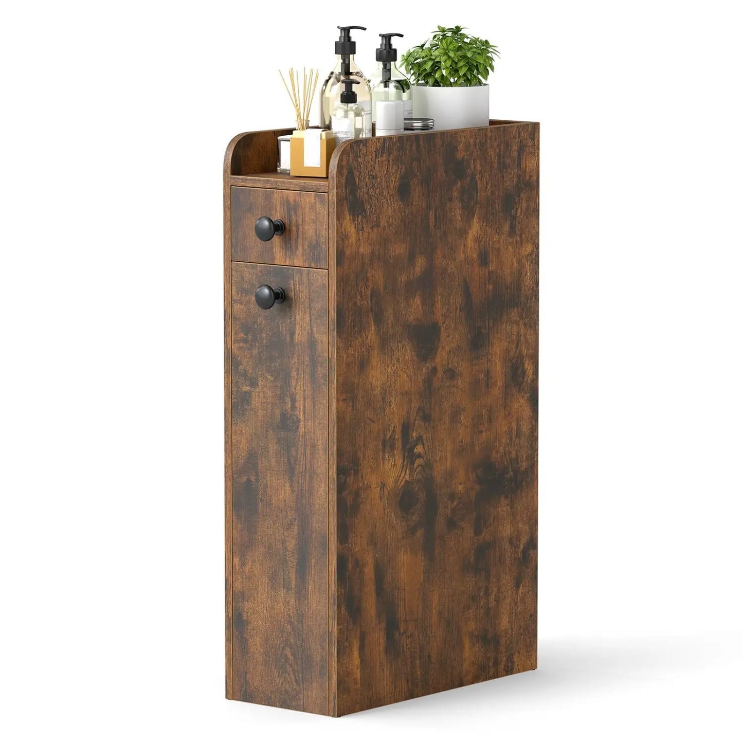 Small bathroom storage cabinet with 4 drawers in rustic brown wood on Tampa Home & Garden Store