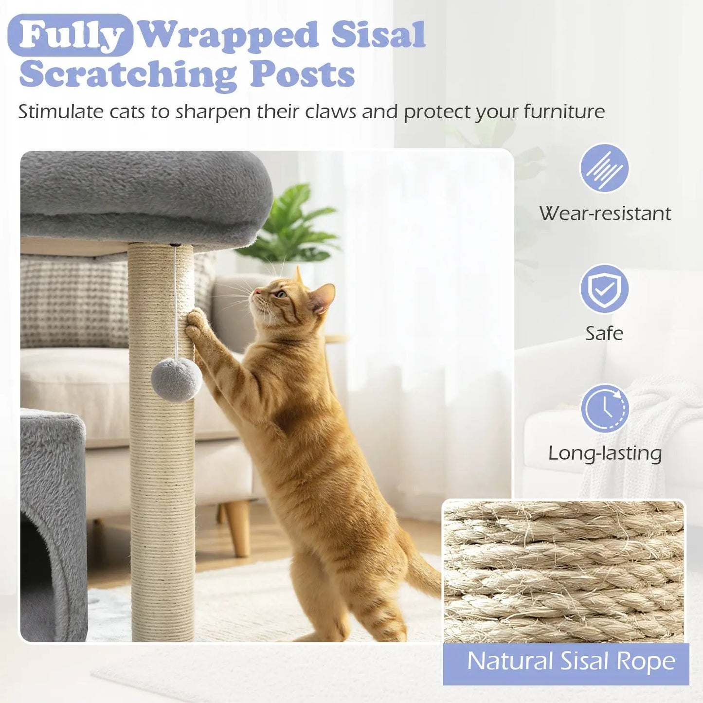 Small Cat Tree with Plush Perch for Indoor Cats beige sisal rope posts DirectDeals on Tampa Home & Garden Store