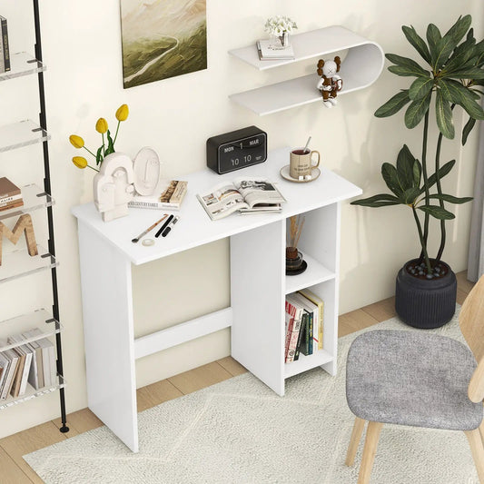 Compact computer desk with storage and shelf, white finish with open cubbies and lower compartments on Tampa Home & Garden Store