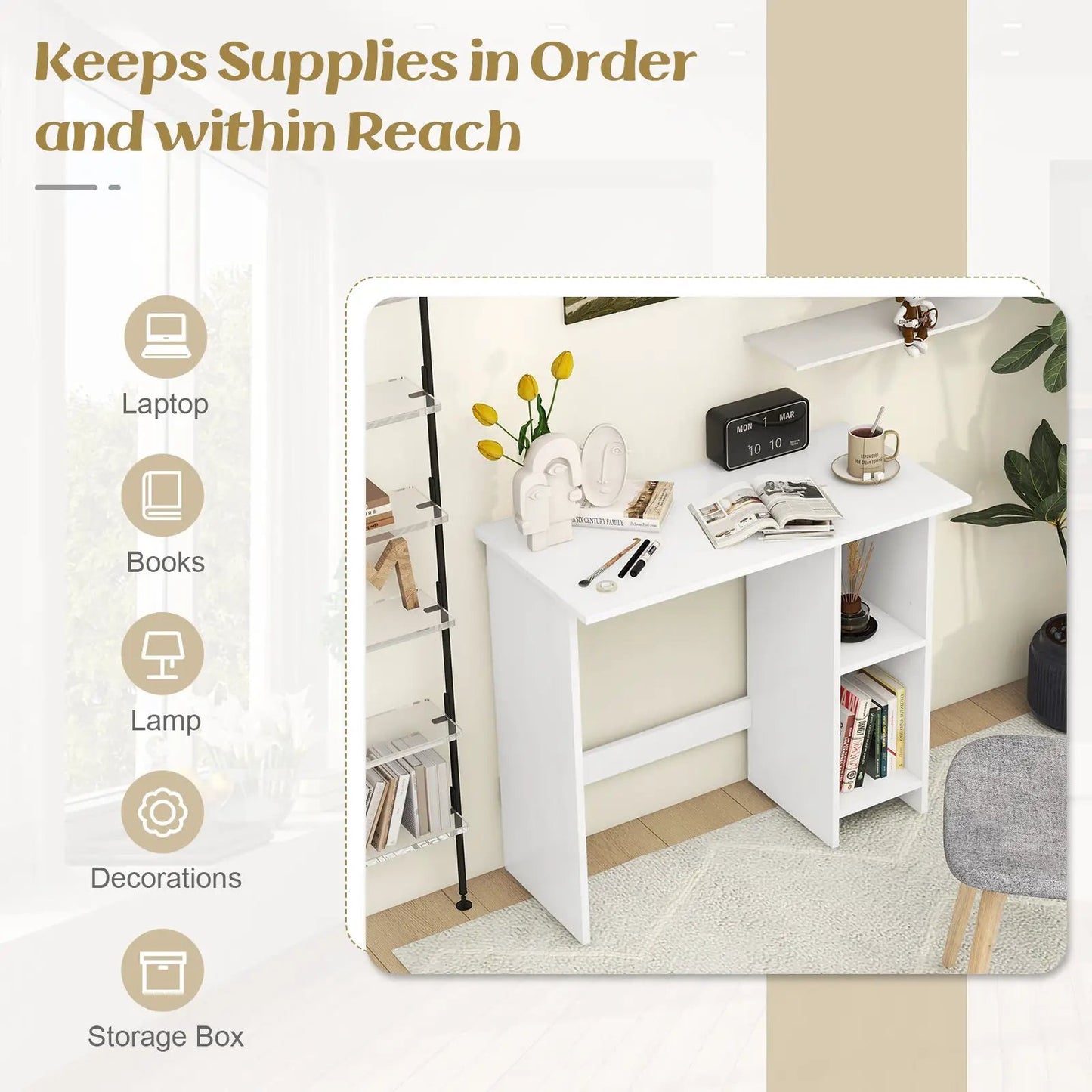 Small Computer Desk with Storage and Adjustable Shelf-White - Tampa Home & Garden Store