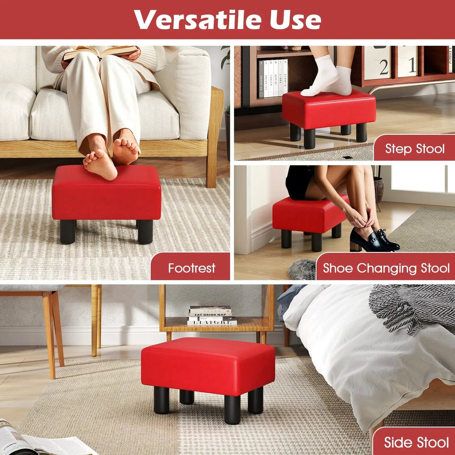 Red PU leather rectangular ottoman footstool DirectDeals on Tampa Home & Garden Store
