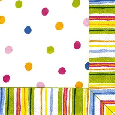 Smart Dots Luncheon Napkins, 3-ply, multicolor polka dots on white with striped border, 20-count on Tampa Home & Garden Store