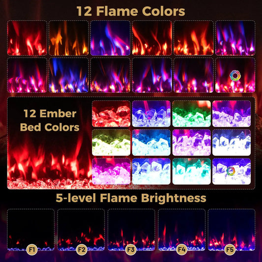 Smart WiFi Electric Fireplace Wall Mounted Heater with 12 flame colors and 5-level brightness on Tampa Home & Garden Store