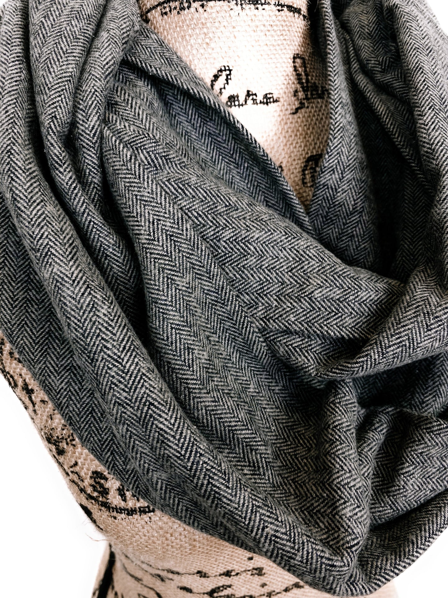 Smokey Gray and Black Herringbone Medium Weight Flannel Scarf - Tampa Home & Garden Store