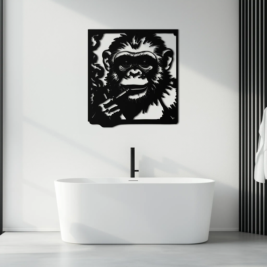 Smoking Chimpanzee metal wall art black finish modern wall decor by Enova Art on Tampa Home & Garden Store