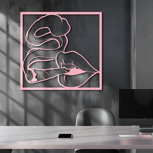 Smoking Lips Silhouette Pink Metal Wall Art by Enova Art, framed pink wall sculpture on Tampa Home & Garden Store