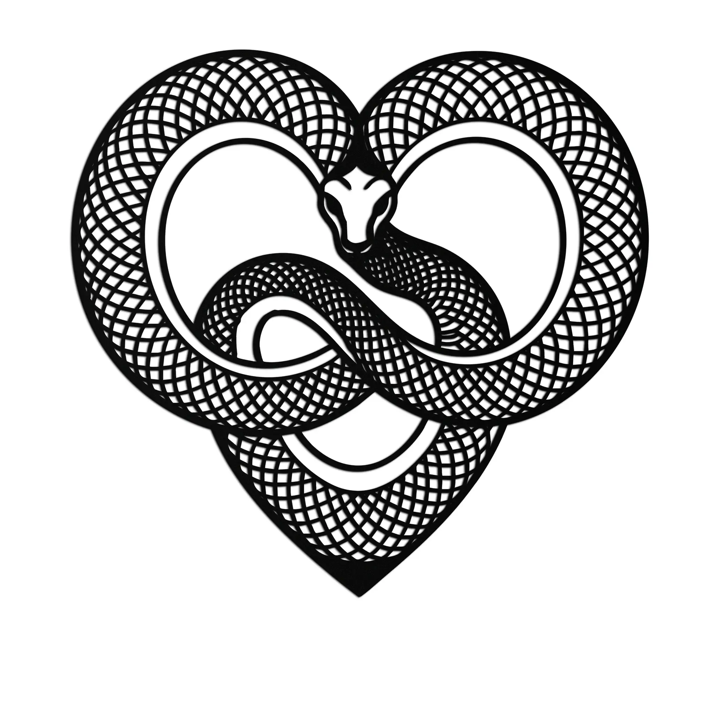 Snake Heart Metal Wall Art in black with modern lattice rings by Enova Art on Tampa Home & Garden Store